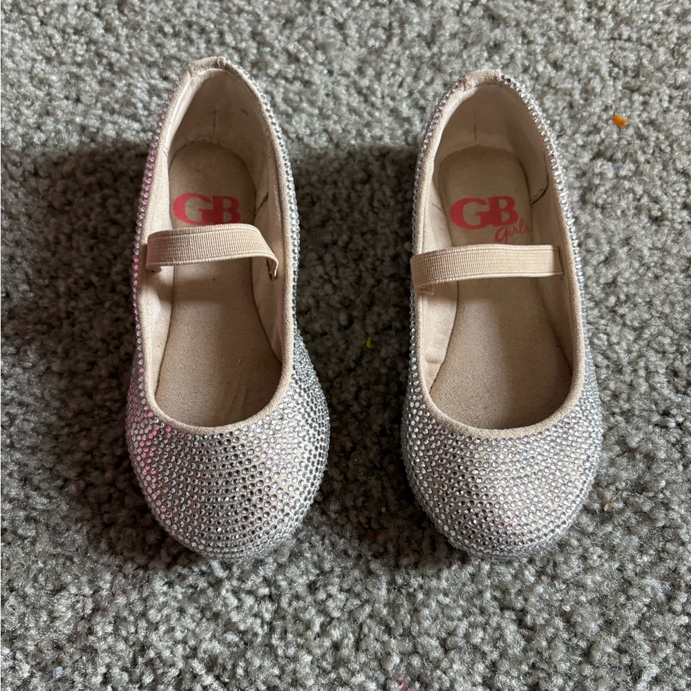 GB Girls Silver Dress Shoes Sparkly Ballet Flats